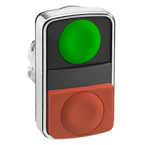 ZB4BL7340 - Harmony XB4, Double-headed push button head, metal, Ø22, 1 green flush unmarked + 1 red projecting unmarked Schneider Electric