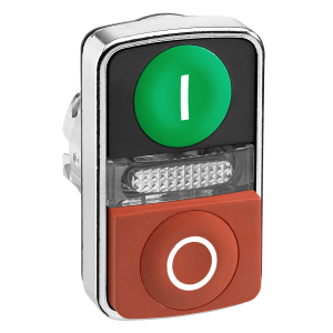 ZB4BW7L3741 - Harmony XB4, Illuminated double-headed push button head, metal, Ø22, marked, 1 green flush I + 1 pilot light + 1 red projecting O Schneider Electric