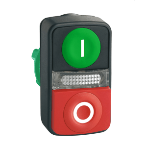 ZB5AW7L3741 - Harmony XB5, Illuminated double-headed push button head, plastic, Ø22, 1 green flush I + 1 pilot light + 1 red projecting O Schneider Electric