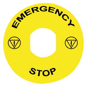 ZBY8330 - Harmony XB4, Legend, plastic, yellow, Ø90, for emergency stop, marked EMERGENCY STOP with logo ISO13851 Schneider Electric