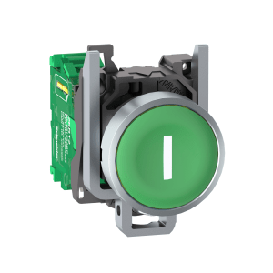 ZB4RTA331 - Wireless and batteryless pushbutton, push only, ø22 metal head, white I on green background cap Schneider Electric